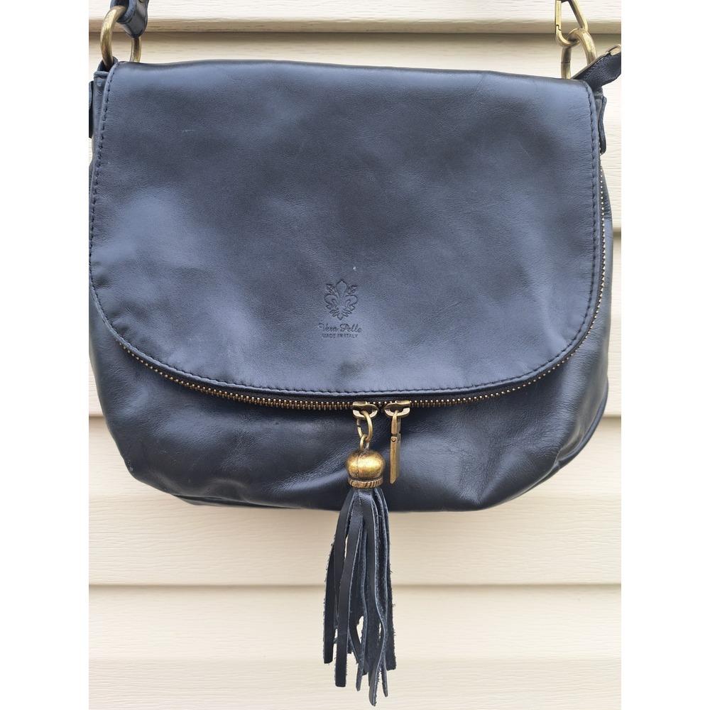 Borse in Pelle Women's Black Italian Leather Crossbody Bag Purse 12 X 9 X 2 "